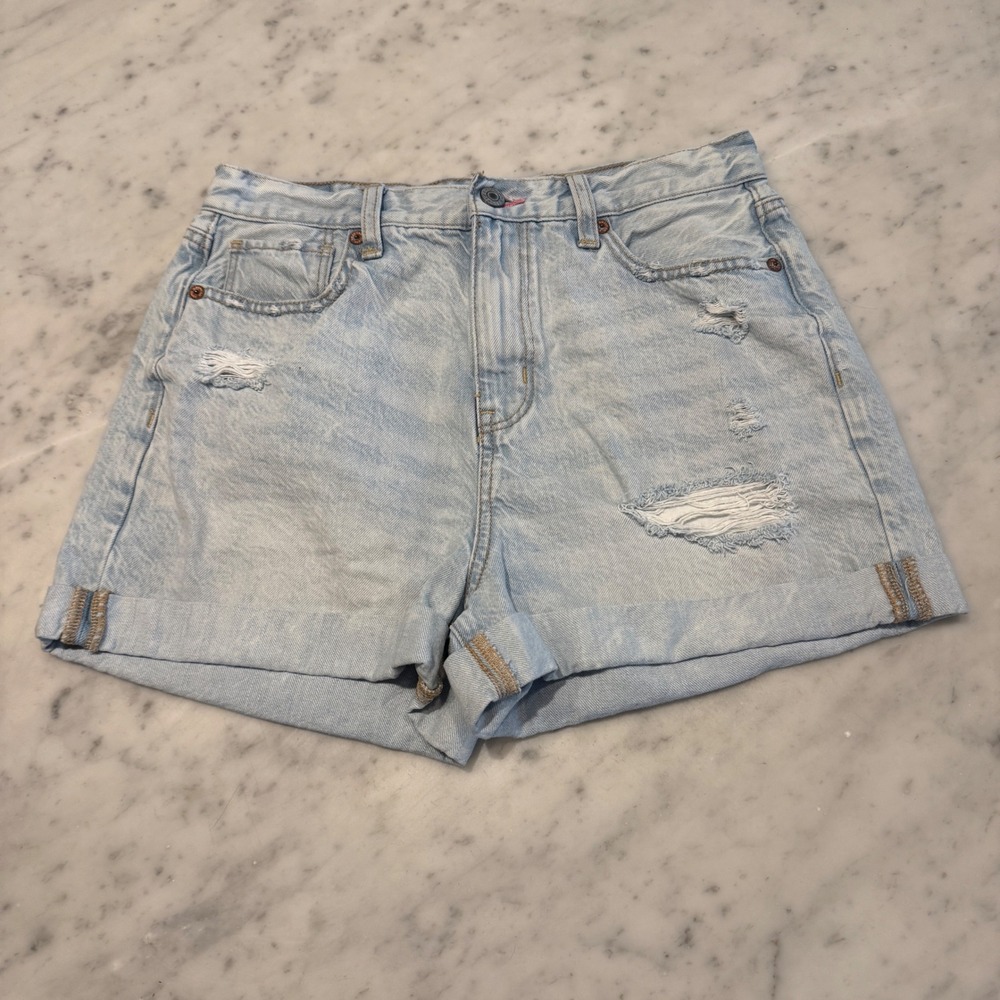 American Eagle Mom Shorts Light Wash Rainbow Pocket Womens 4 High Rise